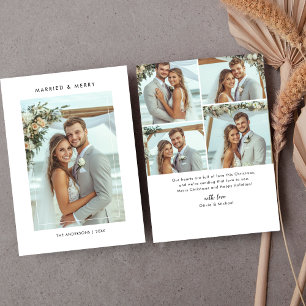 Modern 5 Photo Married and Merry Christmas Holiday Card