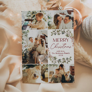 Modern 5 Photo Merry Christmas Holiday Card