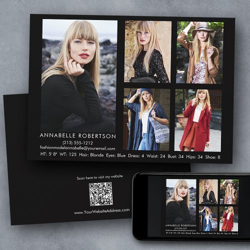 Modern 5 Photo Model Actor QR Code Back Comp Card