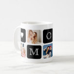 Modern 5-Photo "Mom" Mug<br><div class="desc">Personalized MON photo collage mug with 5 custom pictures and bold black letter blocks creates a modern and meaningful gift she’ll cherish every day. This custom mom photo coffee mug features a contemporary wraparound design combining five uploaded photos with striking black square panels spelling out “MON, ” accented with a...</div>