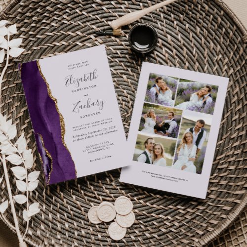 Modern 5_Photo Purple Gold Agate Lavender Wedding Invitation