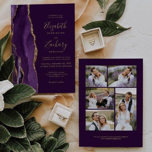 Modern 5_Photo Purple Gold Agate Plum Wedding Invitation