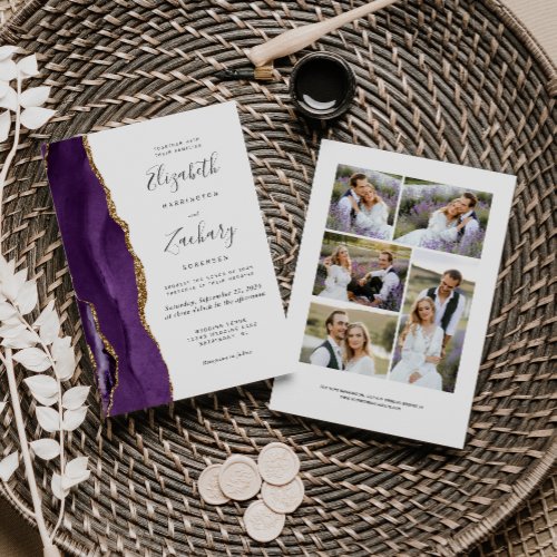 Modern 5_Photo Purple Gold Agate Wedding Invitation