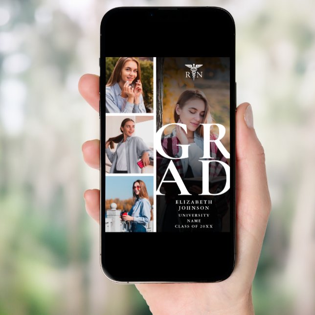 Modern 5 Photo RN Nursing Graduation Announcement (Front Digital)