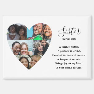 Modern 5 Photo Simple Script Sister Gift Magnet