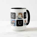 Modern 5-Photo "♥ U Mum" Jumbo 15 oz. Mug<br><div class="desc">Personalized love you mum photo collage gift mug with 5 custom pictures creates a bold and heartfelt gift she’ll cherish every day. This custom mum photo coffee mug features a modern wraparound design combining five uploaded photos with striking black and grey square panels that spell out “♥ U MUM” in...</div>