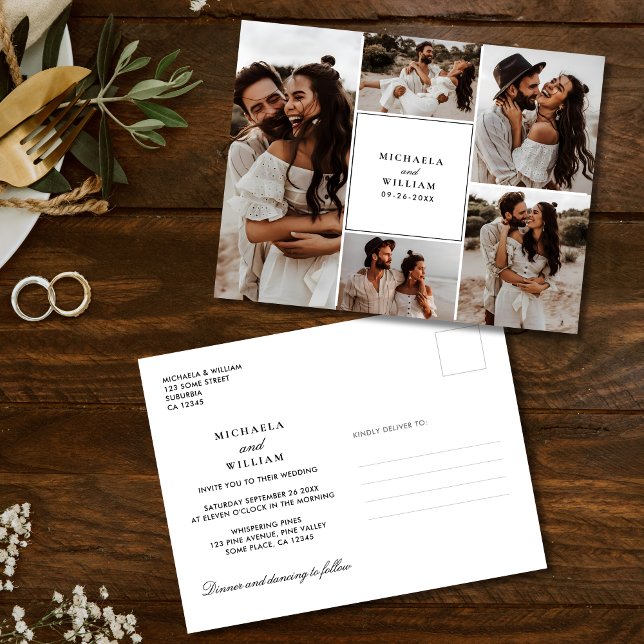 Modern 5-Photo Wedding Invitation Postcard (Creator Uploaded)