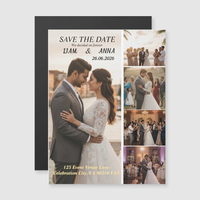 Modern 5 Photo Wedding Save the Date Card (Front/Back)