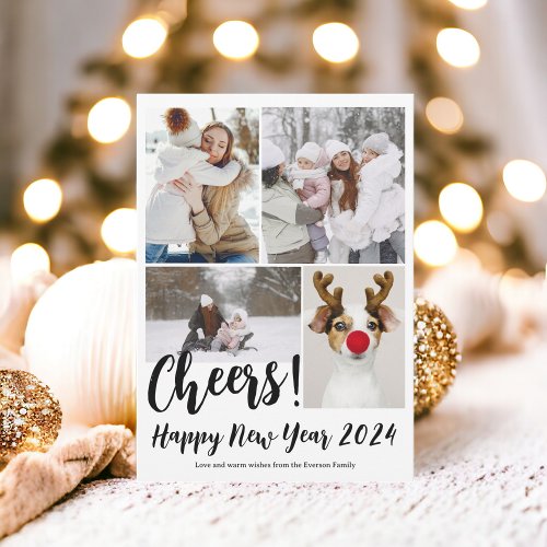 Modern 5 photos cheers Happy new year 2024 Holiday Card