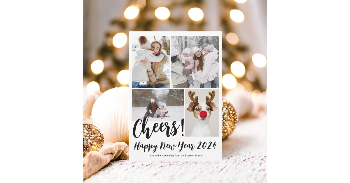 Modern 5 photos cheers Happy new year 2024 Holiday Card | Zazzle