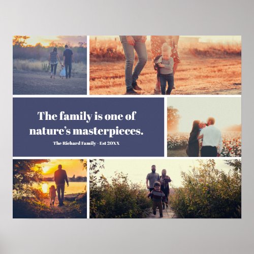 Modern 5 photos collage grid template family quote poster