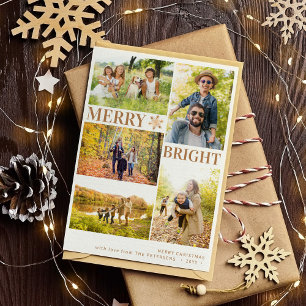 Modern 5 photos gold snowflake Christmas Holiday Card