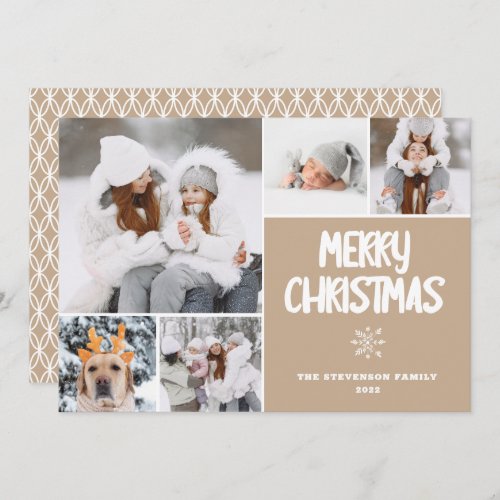 Modern 5 photos merry Christmas earth pattern snow Holiday Card