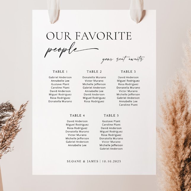 Modern 5 Tables Welcome Seating Chart Foam Board (Creator Uploaded)