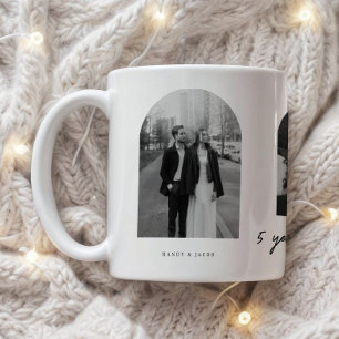 Modern 5 Year Anniversary 3-Photo Wedding Couple Coffee Mug