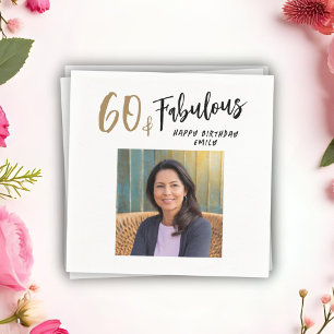 Modern 60 and Fabulous Photo 60th Birthday Napkins