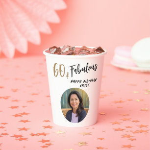 Modern 60 and Fabulous Photo 60th Birthday Paper Cups