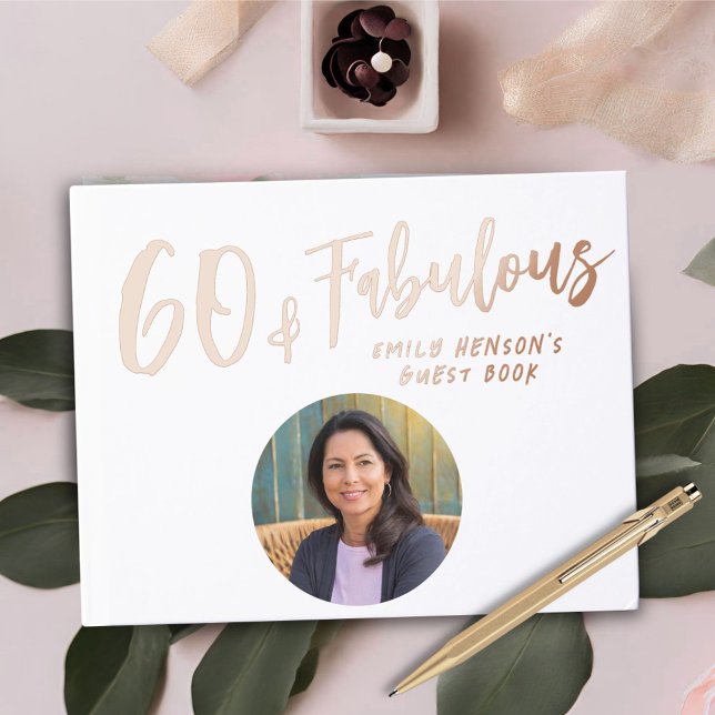 Modern 60 and Fabulous Photo 60th Birthday Party Foil Guest Book (Creator Uploaded)
