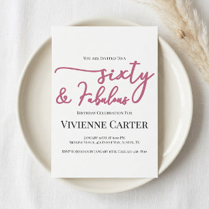 Modern 60 and Fabulous Pink 60th Birthday Party Invitation