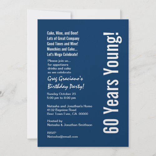 Modern 60 Years Young Birthday Blue White Red Invitation
