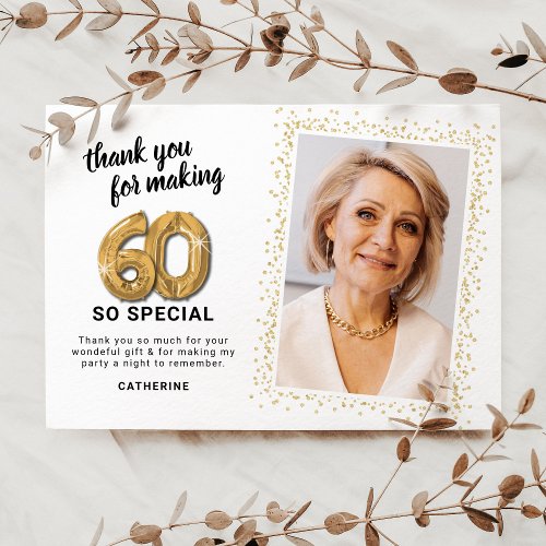 Modern 60th Adult Birthday Photo Thank You Card