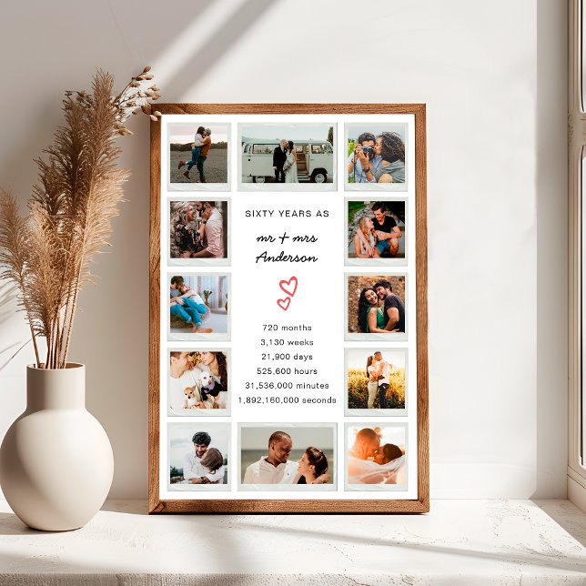 Modern 60th Anniversary Custom Photo Collage Poster (Creator Uploaded)