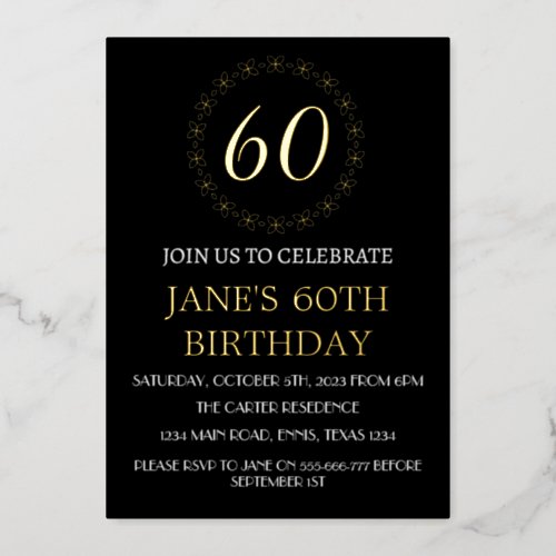 Modern 60th Birthday Black Gold Foil QR Code  Foil Foil Invitation