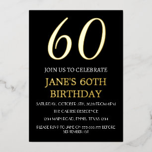 Modern 60th Birthday Black Gold Foil QR Code  Invitation