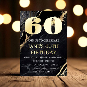 Modern 60th Birthday Black Gold Foil QR Code  Invitation