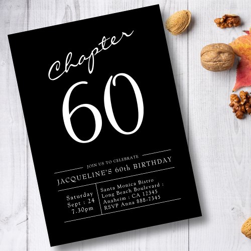 Modern 60th Birthday Black White Chapter 60 Invitation