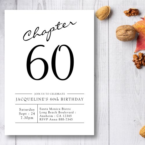 Modern 60th Birthday Black White Chapter 60 Invitation