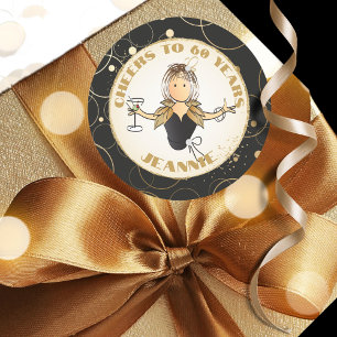 Modern 60th Birthday Fun Cheers to 60 Gold Black Classic Round Sticker