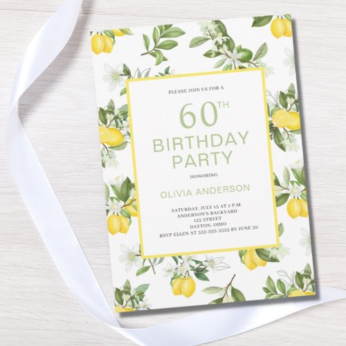 Modern 60th Birthday Lemon Citrus Invitation