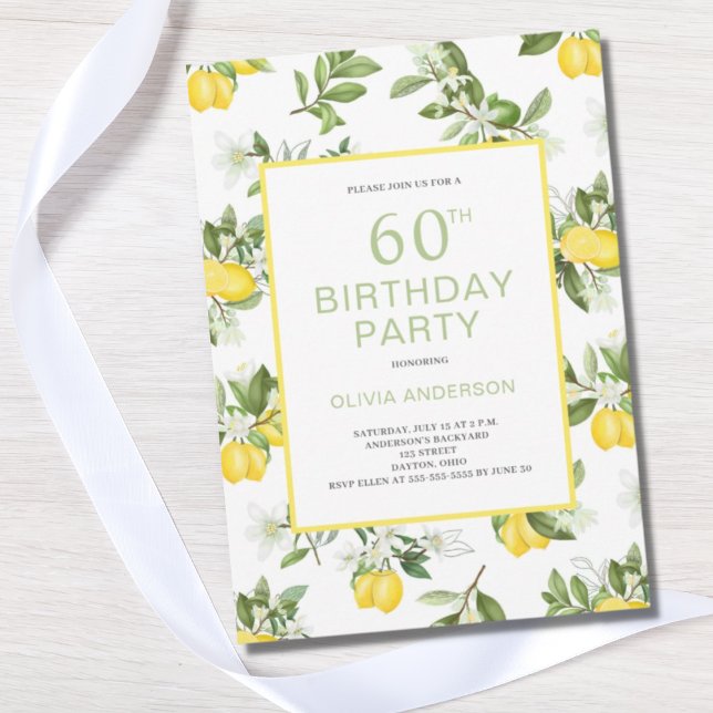 Modern 60th Birthday Lemon Citrus Invitation (Creator Uploaded)