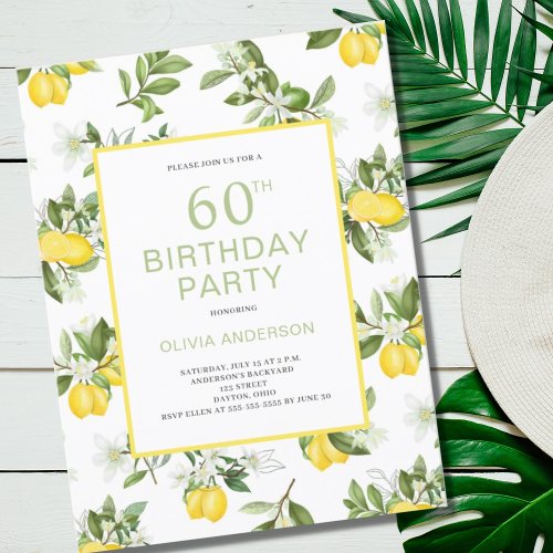 Modern 60th Birthday Lemon Citrus Invitation Postcard