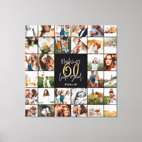 Modern 60th birthday multi photo script gift canvas print