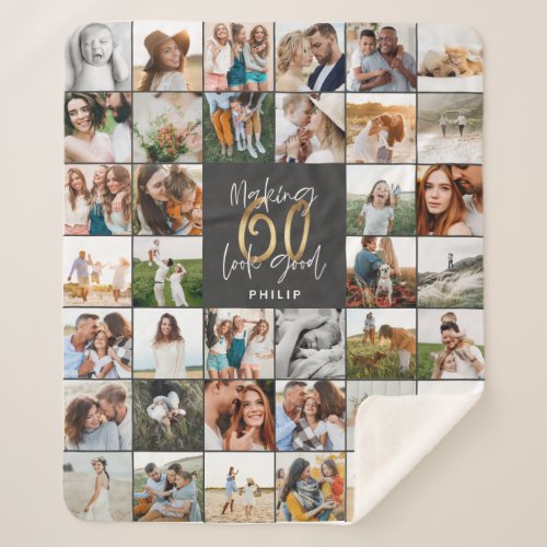 Modern 60th birthday multi photo script gift  sherpa blanket