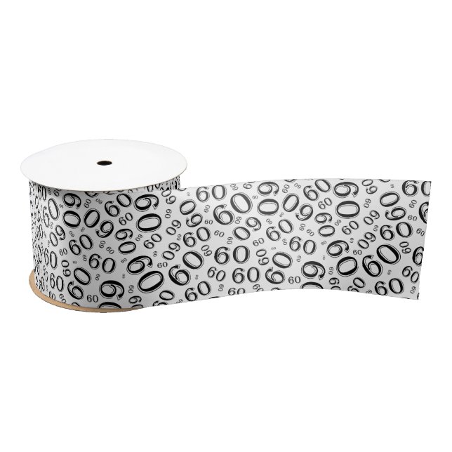 Modern 60th Birthday Number Pattern Black/White Satin Ribbon (Spool)