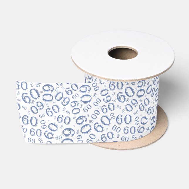 Modern 60th Birthday Number Pattern Blue/White Satin Ribbon (Spool)