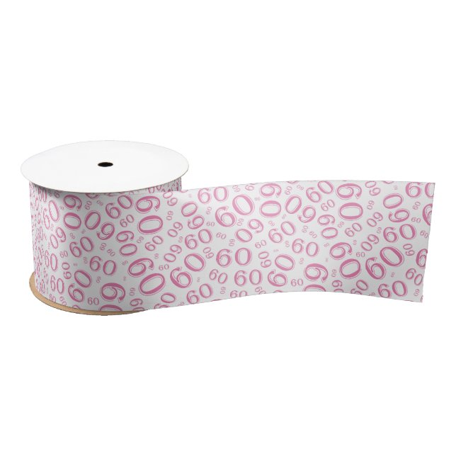 Modern 60th Birthday Number Pattern Pink/White Satin Ribbon (Spool)