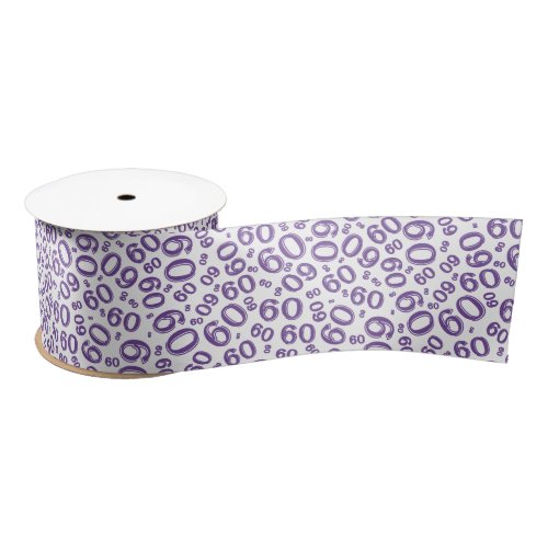 Modern 60th Birthday Number Pattern Purple/White Satin Ribbon