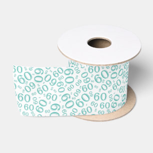Modern 60th Birthday Number Pattern Teal/White Satin Ribbon