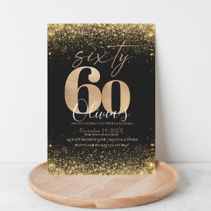 Modern 60th Birthday Party Black Gold Glitter Invitation
