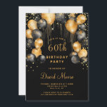 Modern 60th Birthday Party Black Gold  Invitation<br><div class="desc">Celebrate this milestone birthday with a modern sophisticated invitation! Featuring a black background adorned with shimmering gold balloons,  and sparkling gold glitter confetti. Personalize with your event details. Available in print,  as a digital download,  or both! You can add rounded corners for an extra touch of elegance.</div>
