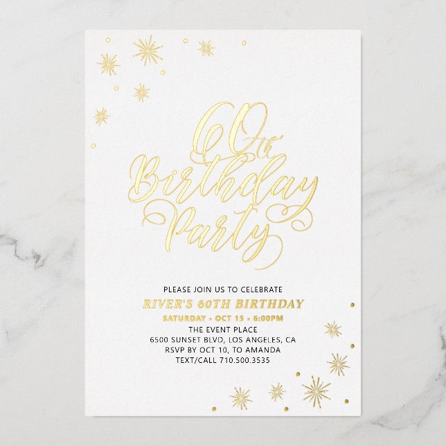 Modern 60th Birthday Party Gold Foil Invitation (Front)