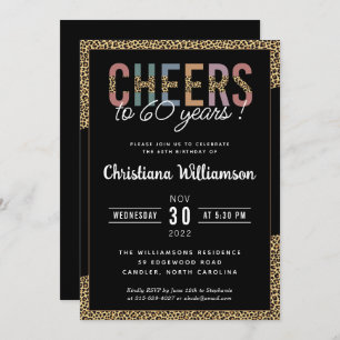Modern 60th Birthday Party Leopard Print Elegant Invitation