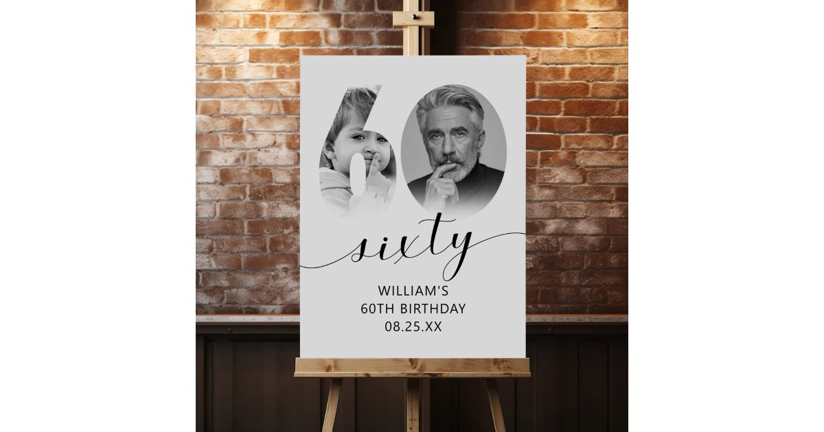 Modern 60th Birthday Party Script Photo Welcome Foam Board | Zazzle