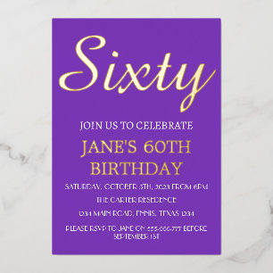 Modern 60th Birthday Purple Gold Foil QR Code Invitation