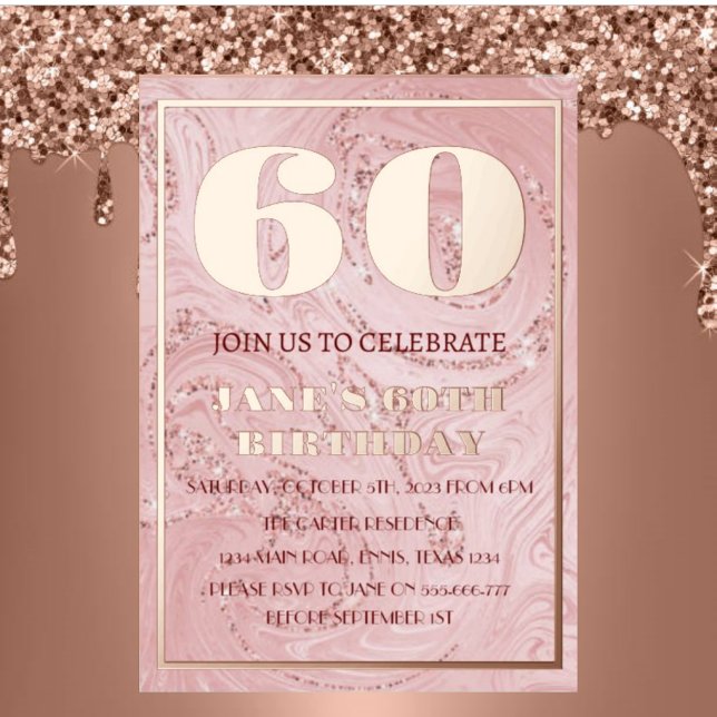 Modern 60th Birthday Rose Gold Foil QR Code Foil I Invitation (Creator Uploaded)