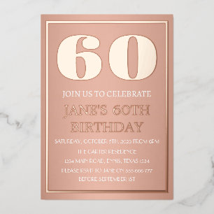 Modern 60th Birthday Rose Gold Foil QR Code Invitation